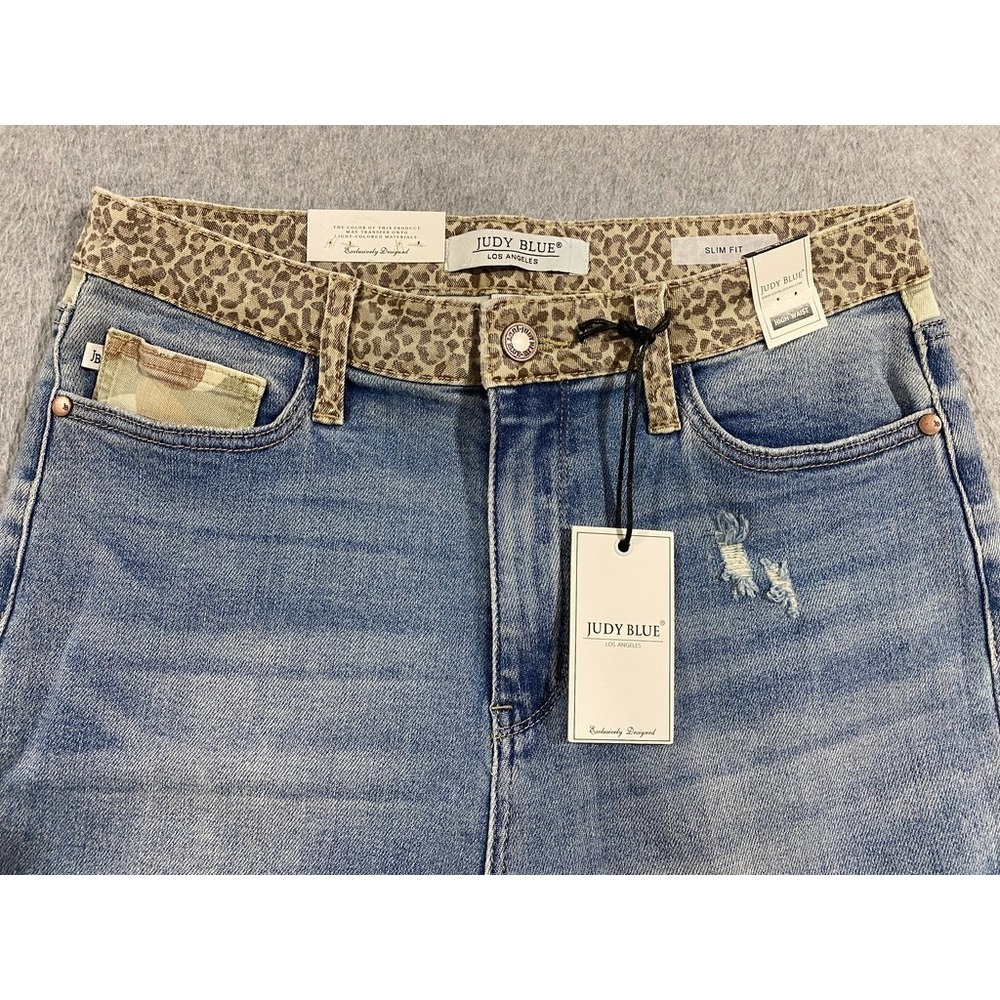Judy Blue Slim Fit‎ Jeans Women's Size 9/29 Blue Cheetah Camo High Rise Med Wash - Picture 5 of 14